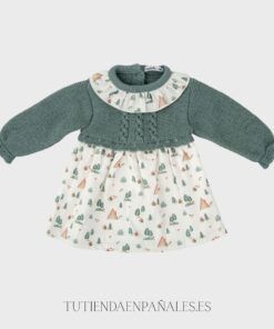 Vestido punto lana con tela BOSQUE musgo