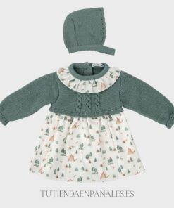 Vestido con capota punto lana con tela BOSQUE musgo