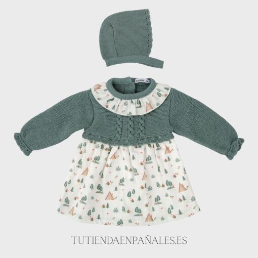 Vestido con capota punto lana con tela BOSQUE musgo