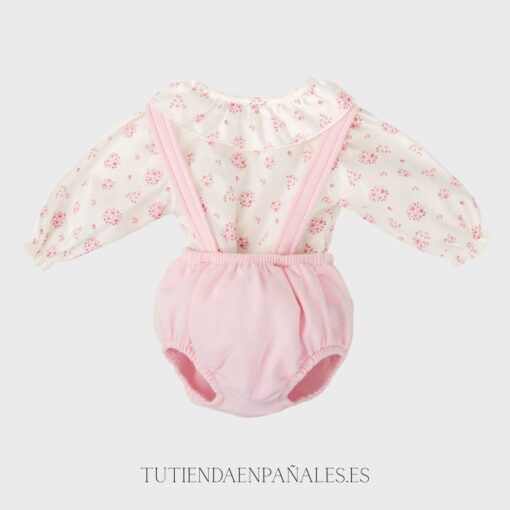 Conjunto ranita 2 piezas algodón y camisa FLORES rosa