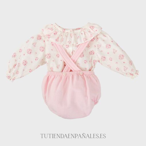 Conjunto ranita 2 piezas algodón y camisa FLORES rosa - Imagen 2