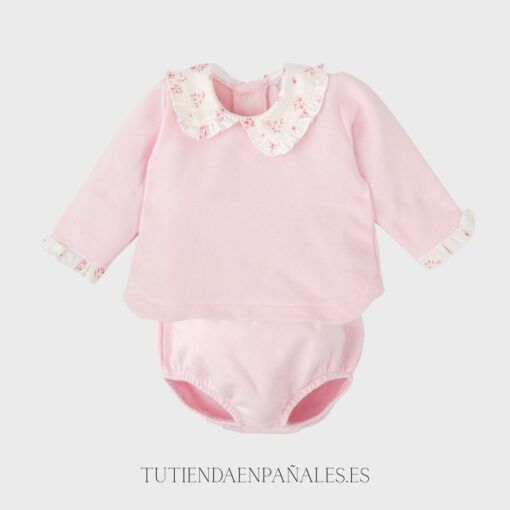Conjunto ranita 2 piezas algodón FLORES rosa