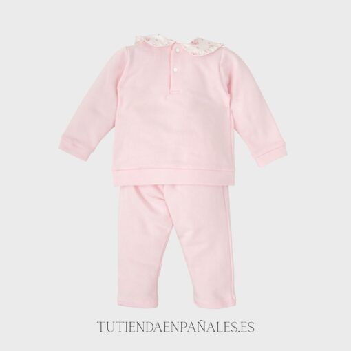 Chandal algodón niña capucha FLORES rosa - Imagen 3