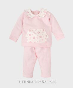 Chandal algodón niña capucha FLORES rosa