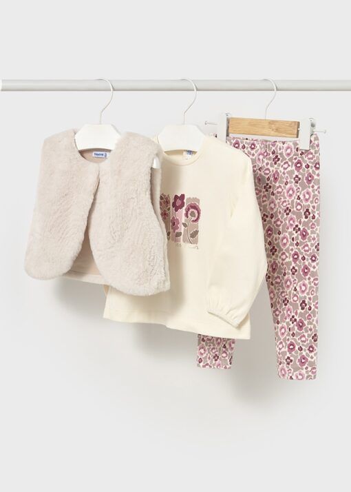 Conjunto 3 piezas chaleco Mayoral FLORES cuarzo - Imagen 5