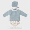 Conjunto 3 piezas con capota punto lana con tela ERIZO celeste