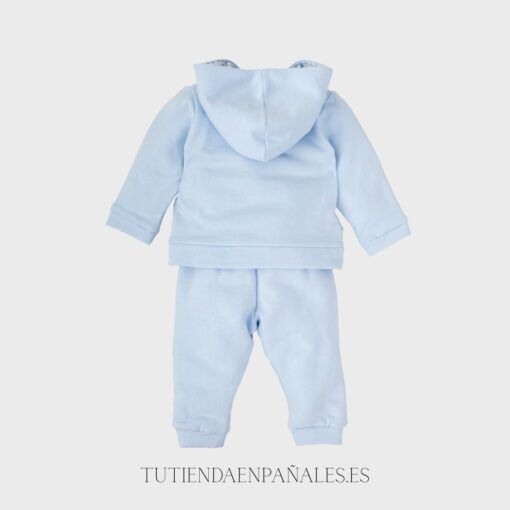 Chandal algodón niño capucha CUADROS celeste - Imagen 3
