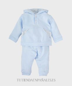 Chandal algodón niño capucha CUADROS celeste