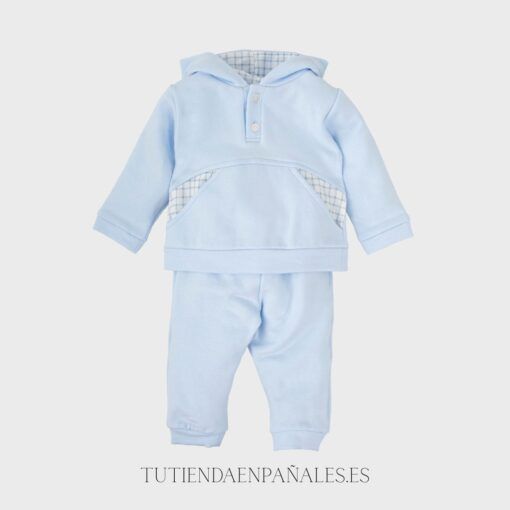 Chandal algodón niño capucha CUADROS celeste