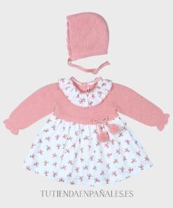Vestido punto lana tela con gorro FLORES