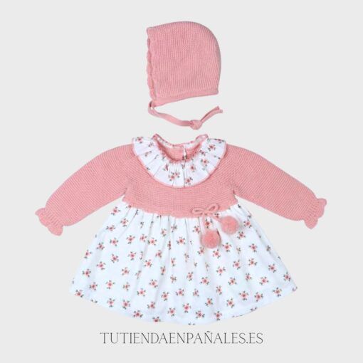 Vestido punto lana tela con gorro FLORES