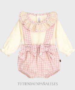 Conjunto peto ranita VICHY ENCAJE rosa