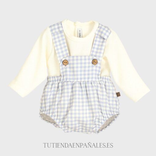 Conjunto peto ranita VICHY ENCAJE celeste - Imagen 2