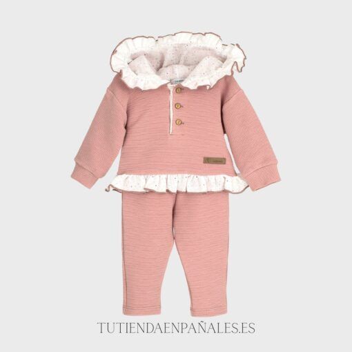 Conjunto sport algodón CAPUCHA TOPOS VOLANTE nude