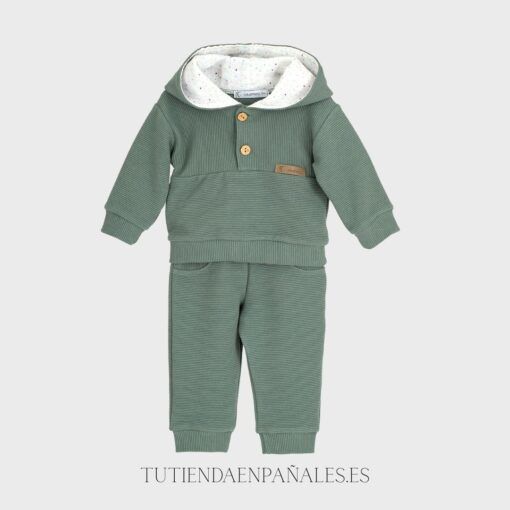 Conjunto sport algodón CAPUCHA TOPOS verde