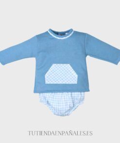 Conjunto pololo manga larga CUADROS azul