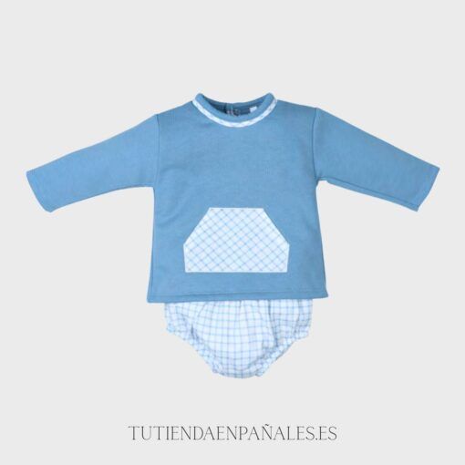 Conjunto pololo manga larga CUADROS azul