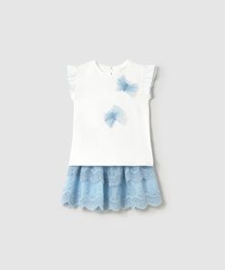 Conjunto falda y camiseta bordada Mayoral TUL cielo