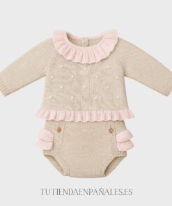 Conjunto de lana de 2 piezas VOLANTES arena/rosa