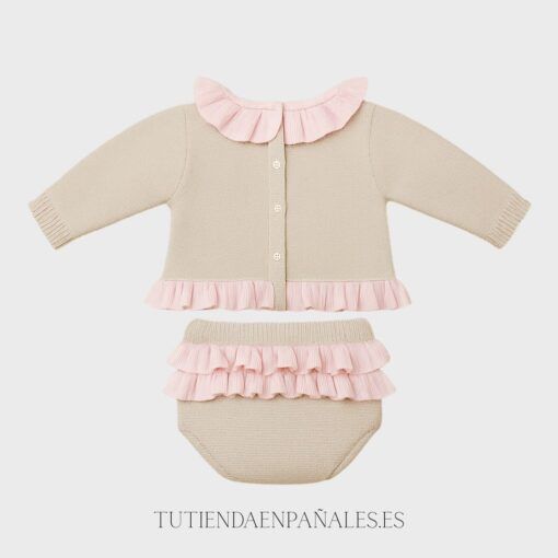Conjunto de lana de 2 piezas VOLANTES arena/rosa - Imagen 2
