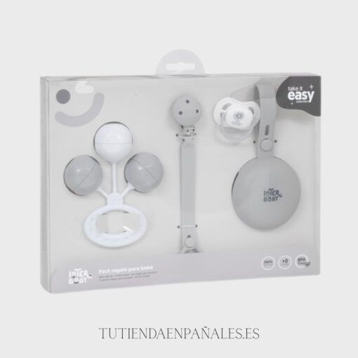 Set 4 piezas SILICONA chupetero+porta+chupete y sonajero - Imagen 3