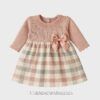 Vestido combinado tela lana CUADROS rosa empolvado