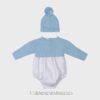 Pelele combinado punto lana tela LIBERTY celeste con gorro