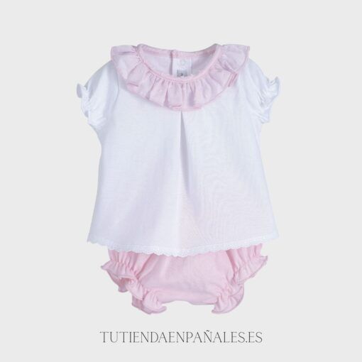 Conjunto algodón 2 piezas PLUMETI blanco/rosa - Imagen 2