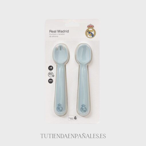 Pack cuchara y tenedor de silicona oficial Real Madrid