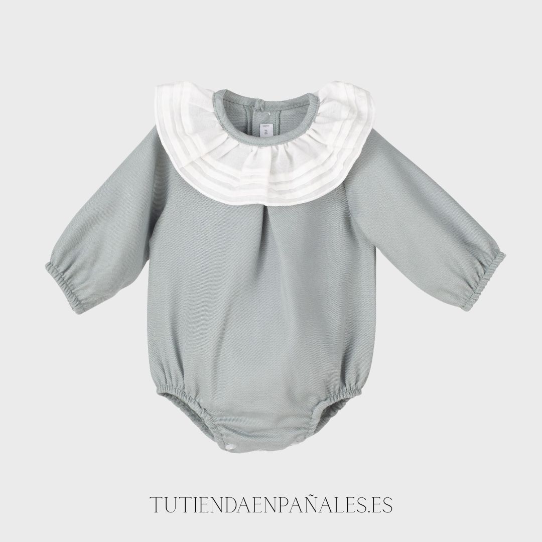 Pelele bebé verde CUELLO PLISADO