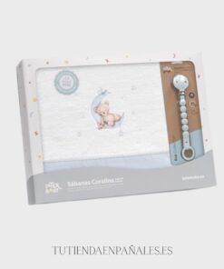 Set sábana de coralina 3 piezas + cuelgachupete OSITO LUNA
