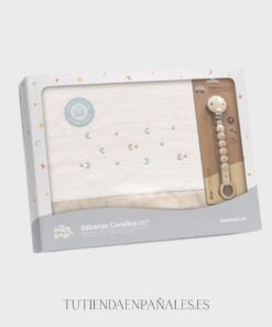 Set sábana de coralina 3 piezas + cuelgachupete ESTRELLA LUNA