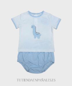 Conjunto algodón manga corta y pololo de gofre DINO AVENTURAS