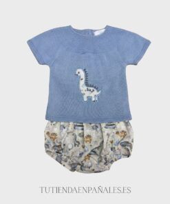 Conjunto algodón manga corta y pololo de gofre DINO ESTRELLAS niño