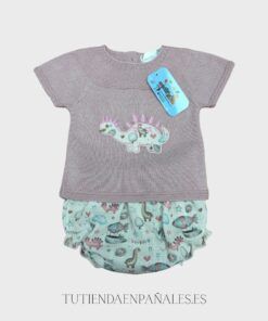 Conjunto hilo manga corta y pololo estampado DINO ESTRELLAS niña