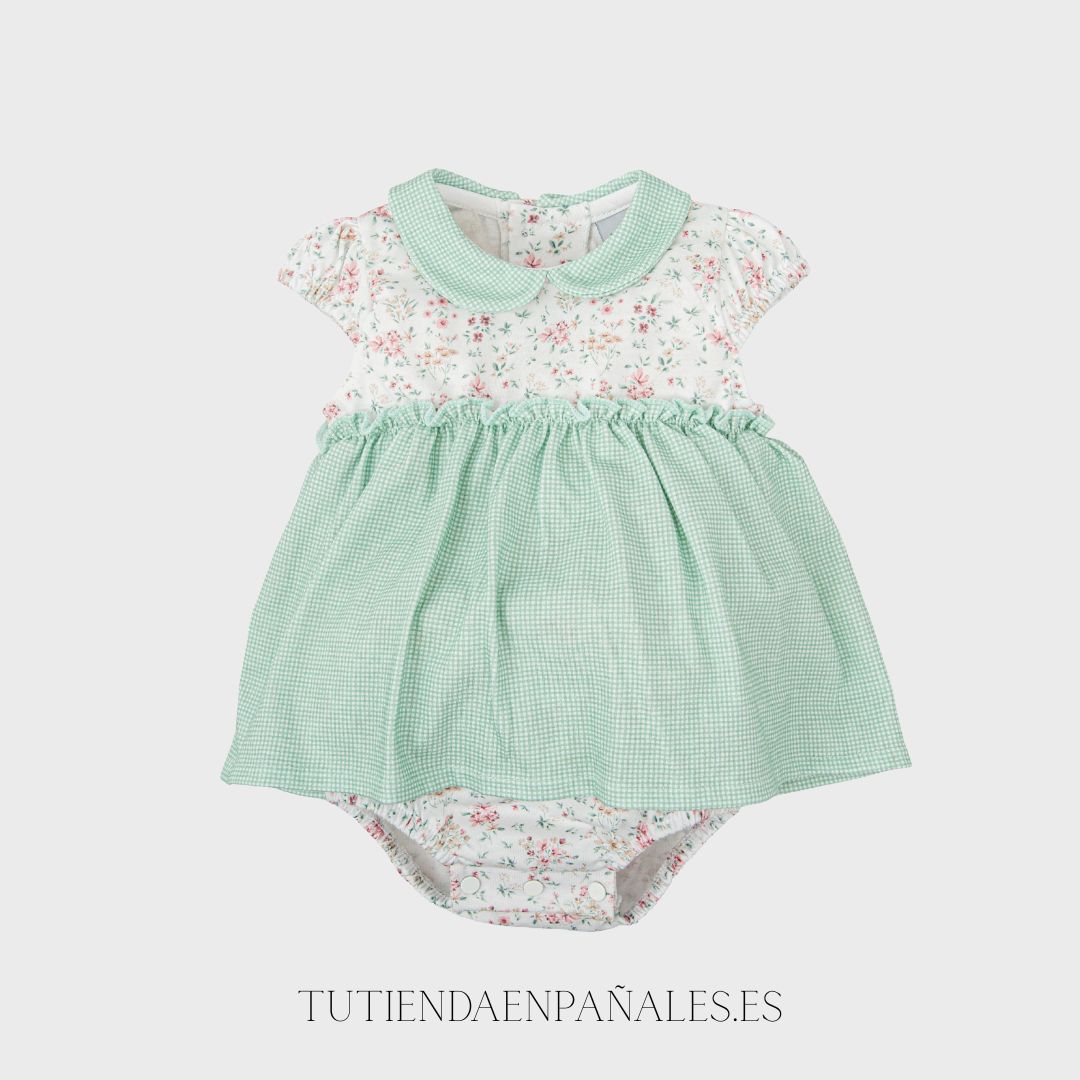 Pelele falda VICHY FLORES Babidu familia Dulzura - Imagen 2