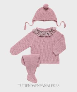 Conjunto lana 3 piezas Juliana CUADRITOS VOLANTE FLORES