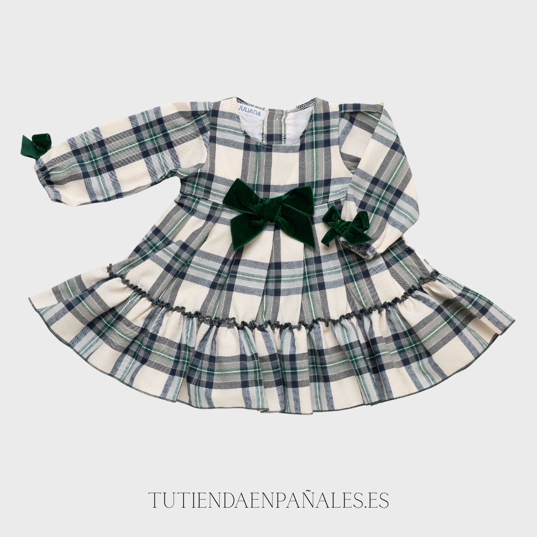 Vestido VOLANTE CUADROS Juliana lazo terciopelo