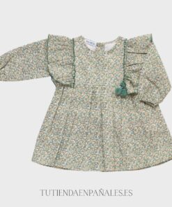 Vestido VOLANTE FLORES LAZO POMPONES Juliana