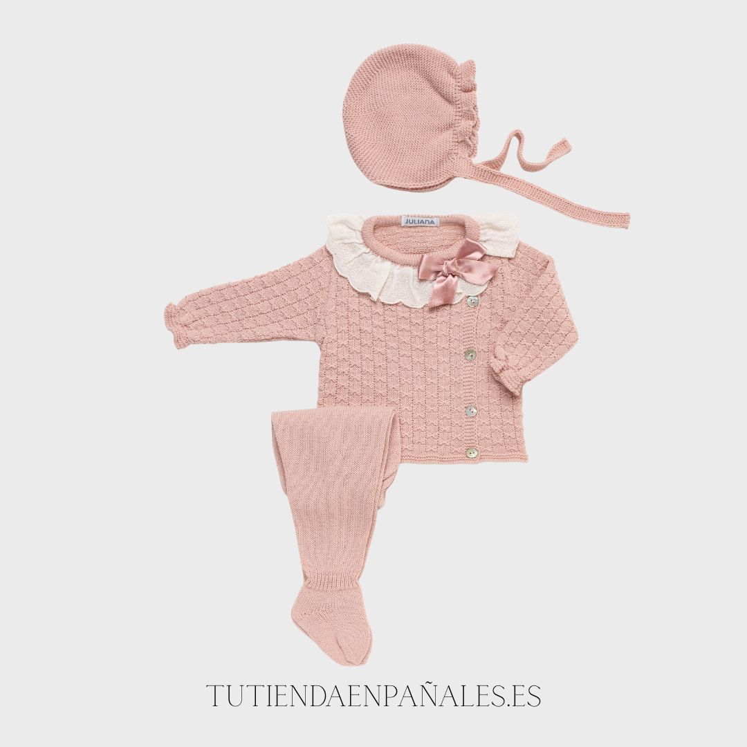Conjunto lana 3 piezas Juliana TRENCITAS PUNTILLA