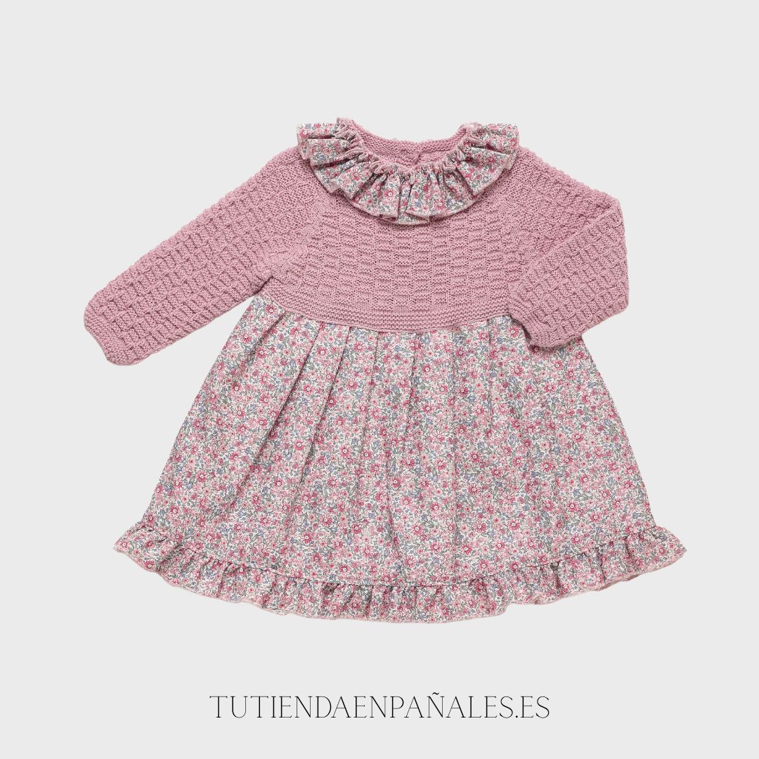 Vestido cuerpo punto lana Juliana CUADRITOS FLORES