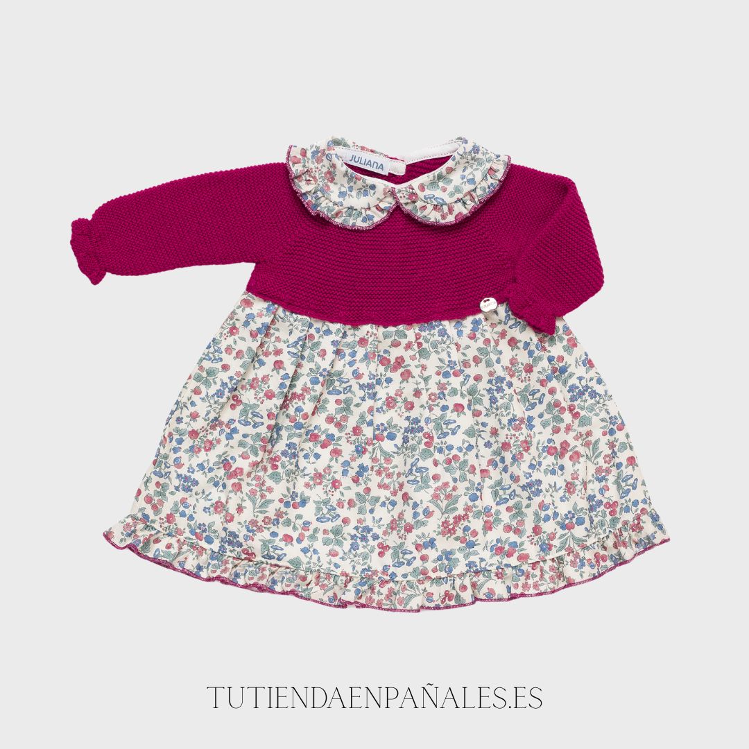 Vestido cuerpo punto lana Juliana CUELLO VOLANTES FLORES
