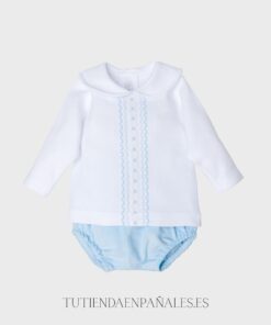 Conjunto pololo 2 piezas micropana NIDO DE ABEJA celeste