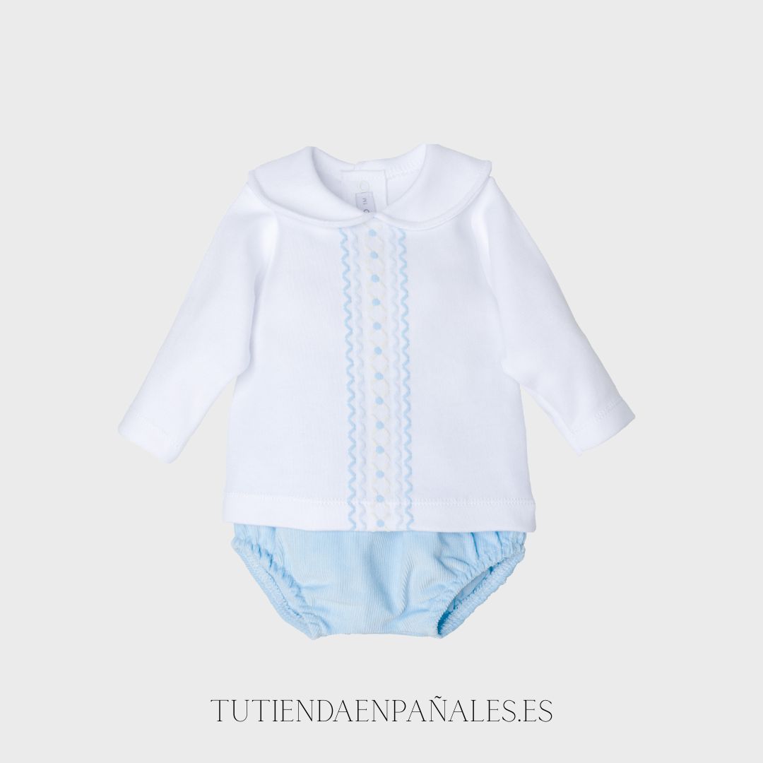 Conjunto pololo 2 piezas micropana NIDO DE ABEJA celeste