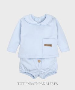 Conjunto pololo 2 piezas ALGODÓN CUELLO BEBÉ celeste