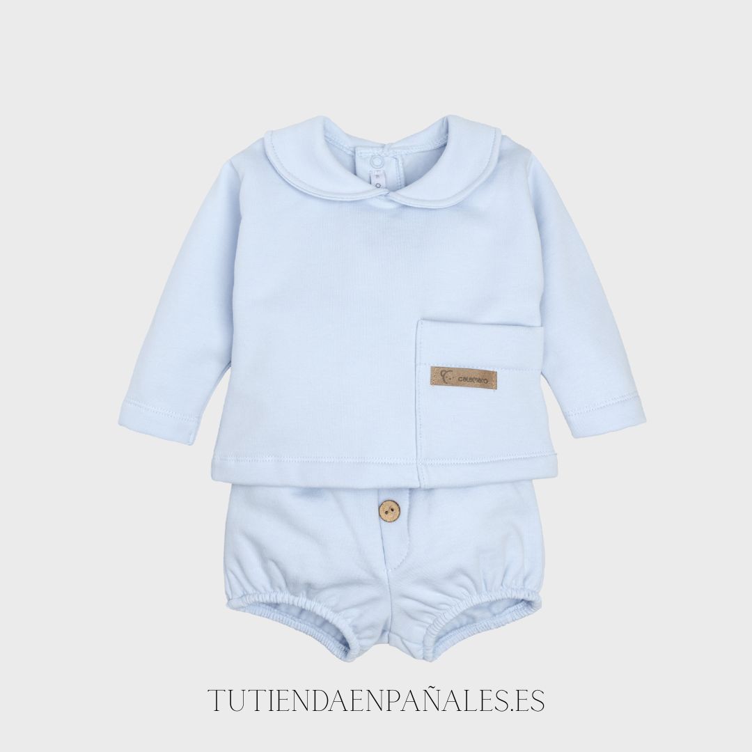 Conjunto pololo 2 piezas ALGODÓN CUELLO BEBÉ celeste
