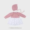 Vestido punto tela con capota CONEJITOS rosa empolvado