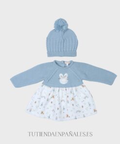 Vestido punto tela con gorro CONEJITO azul