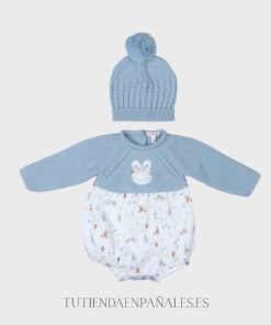 Pelele punto tela con gorro CONEJITO azul