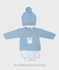 Conjunto punto lana con gorro CONEJITO azul